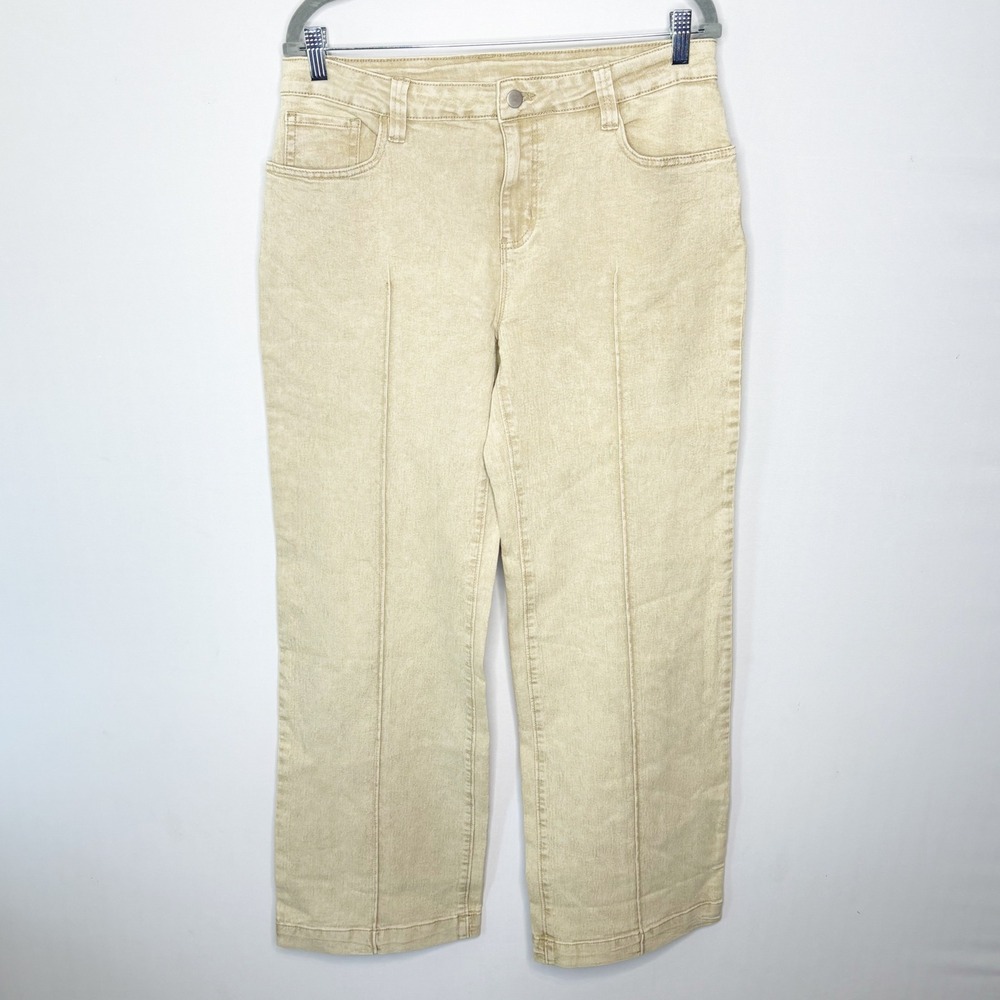 Soft Surroundings Medium Sand Acid Wash Pintuck Seam Straight Leg Jeans